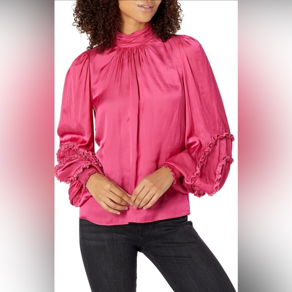 Ramy Brook Carissa Vibrant Pink Blouse with Ruffled Sleeves
